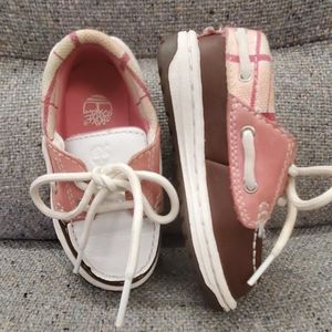 Toddler girl size 7 Timberland pink white shoes